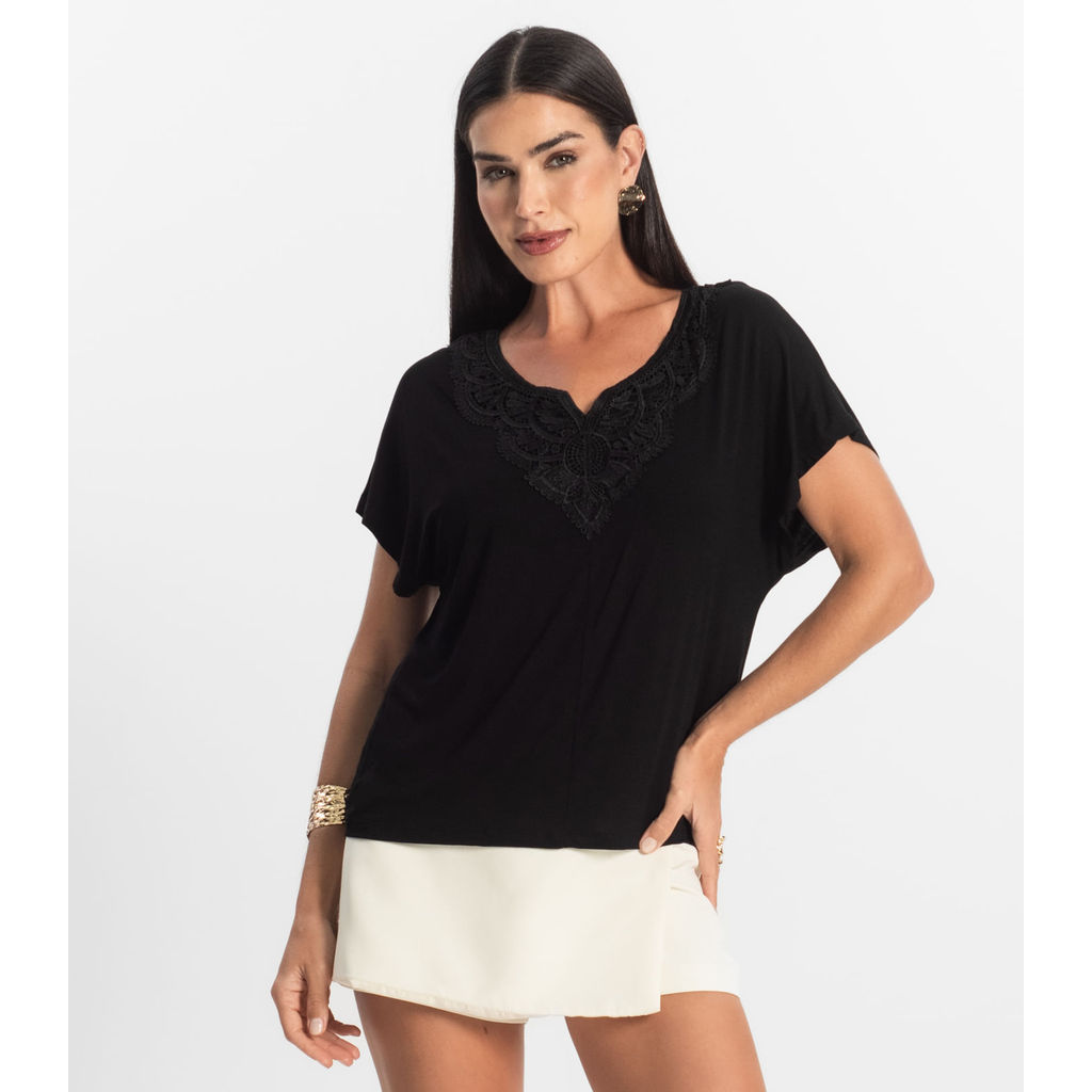 Blusa Feminina Manga Curta Viscotorcion Select Preto