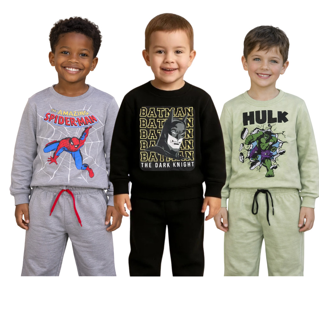 Moletom Flanelado Meninos Homem-Aranha Hulk Batman Conjunto Agasalho  Moda Infantil Frio Inverno