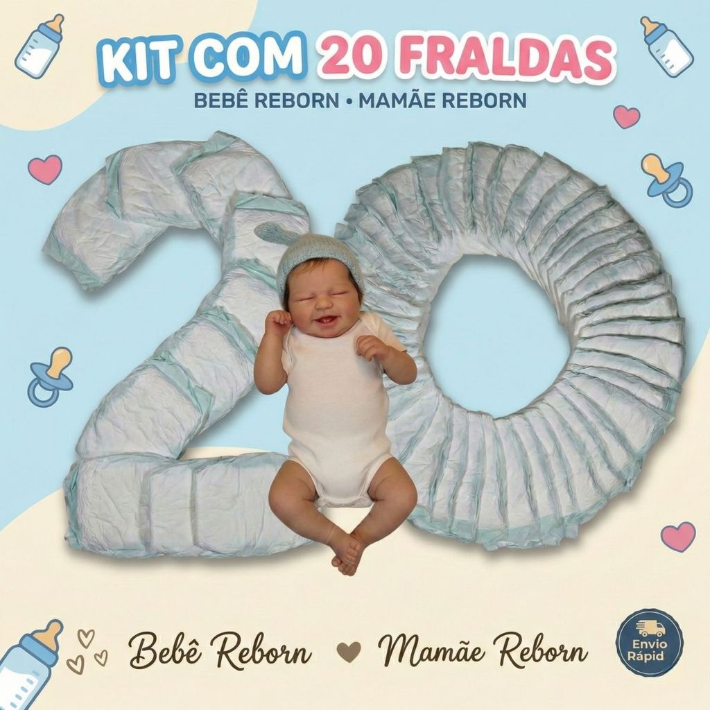 Kit 20 Fraldas Descartáveis Boneca Bebê Mamãe Reborn em Oferta na Shopee