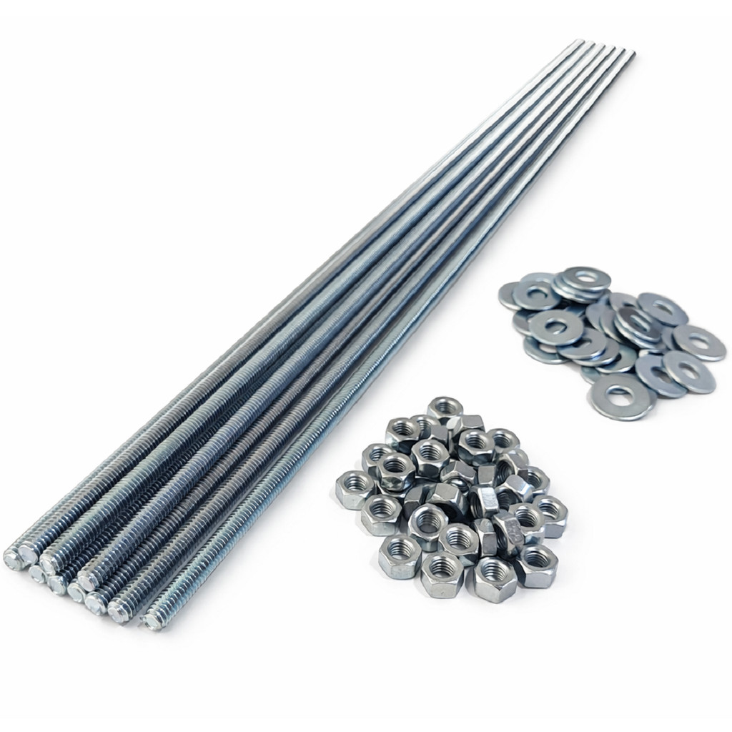 10 Barra Roscada 3/16 x 1 Metro + 100 Porcas + 100 Arruelas