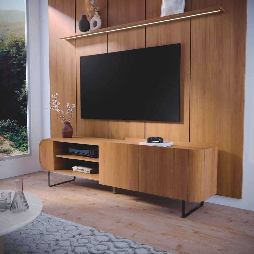 Rack Para TV Com Bordas Arredondadas Pés De Ferro Industrial em Oferta na Shopee