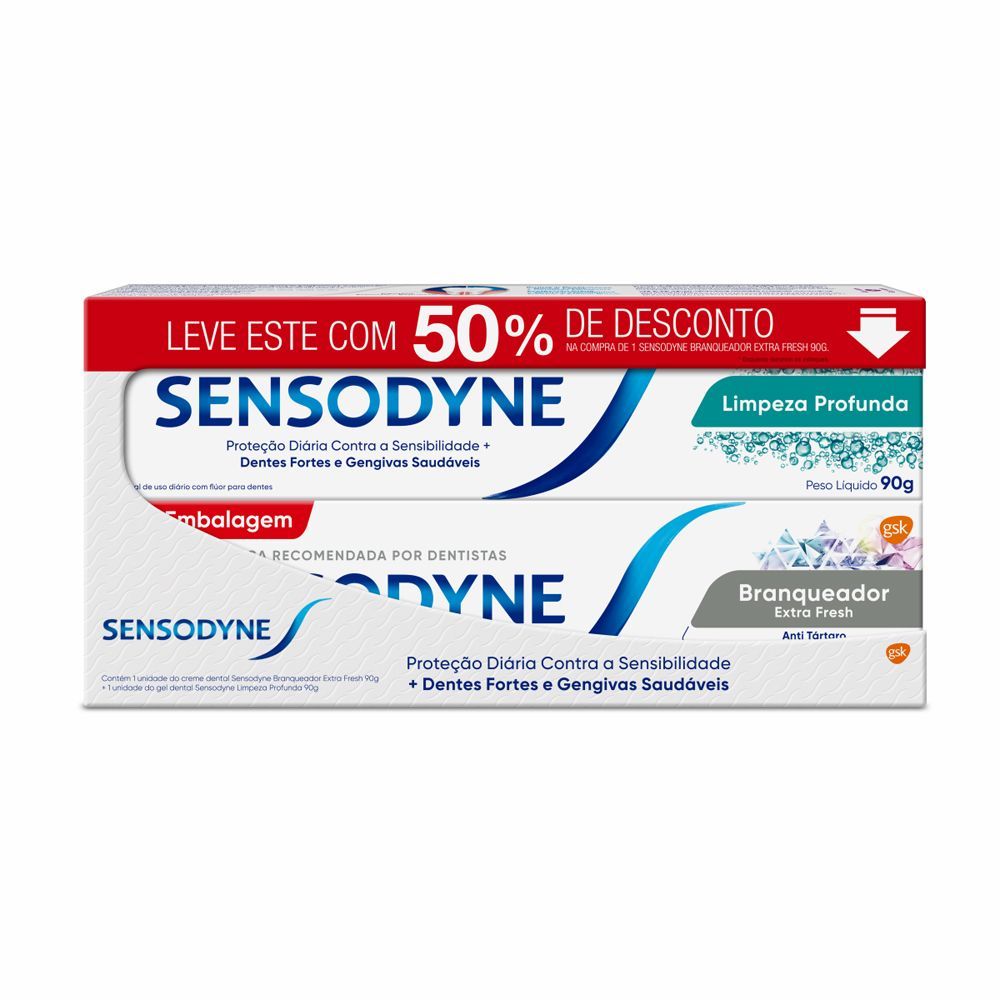 Creme Dental Sensodyne Limpeza Profunda+Branqueador Extra Fresh 90g em Oferta na Shopee