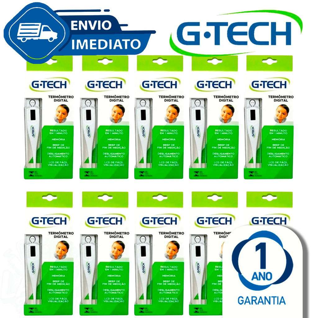 Kit C/10 Termômetro Clínico Digital Branco G-Tech Infantil e Adulto Rápido Th1027 Envio Imediato