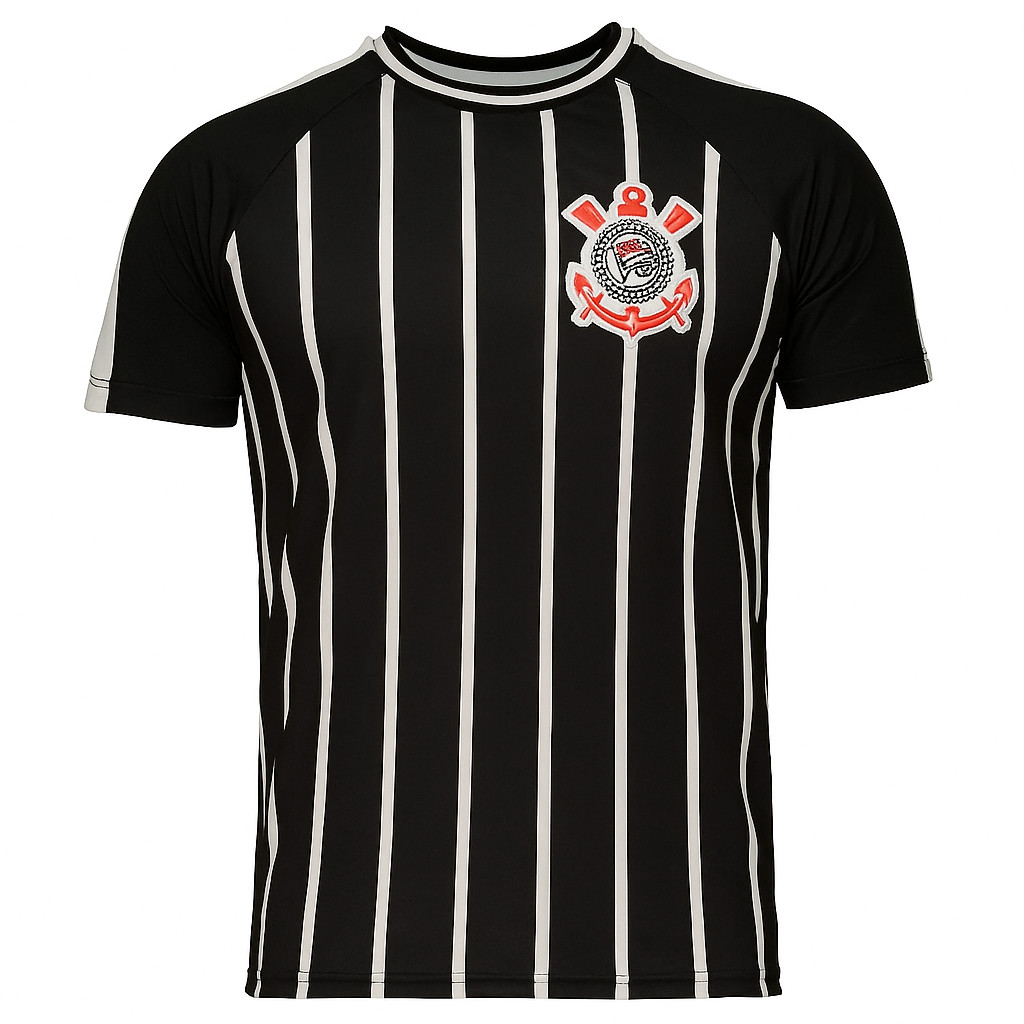 Camisa  Corinthians Preta e  Branca Brasão  Bordado Oficial