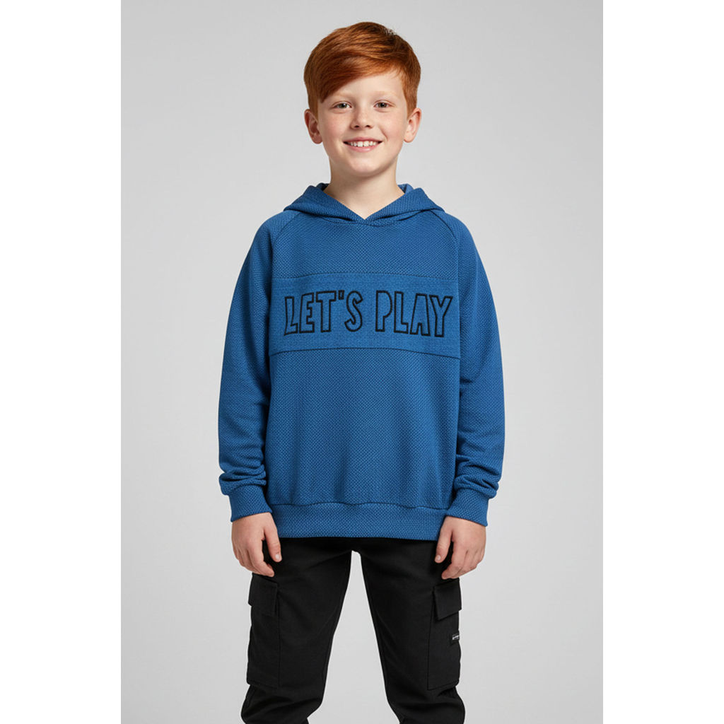 Blusão Infantil Menino Texturizado Com Capuz Elian Azul