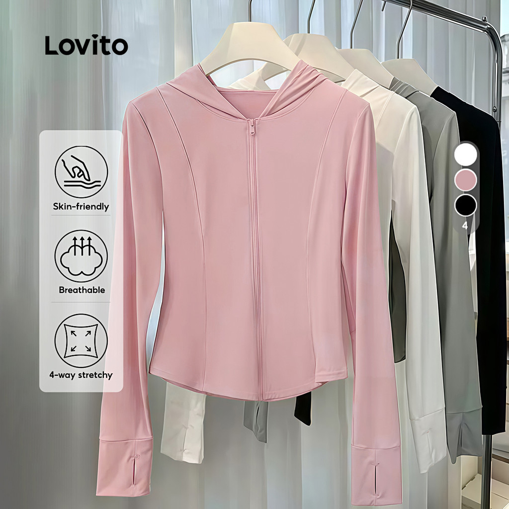 Lovito Jaqueta Esportiva Externa Respirável À Prova D'água Branca Feminina LNA137055 Lovito Jaqueta Esportiva Externa Respirável À Prova D'água Branca Feminina LNA137055