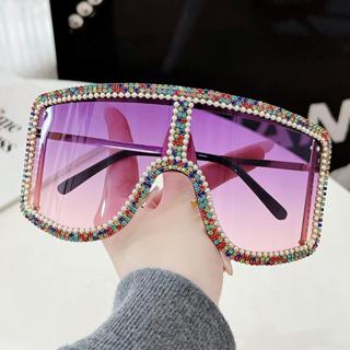 Oversized Diamante Feminino Óculos De Sol Masculino Punk Strass Gradiente Tons Outdoot UV400 em Oferta na Shopee