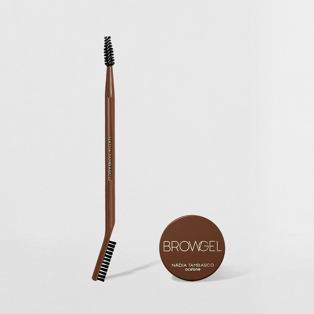 Kit Gel de Sobrancelha + Pincel Duo Brow Brush Nádia Tambasco By Océane (2 Produtos) em Oferta na Shopee