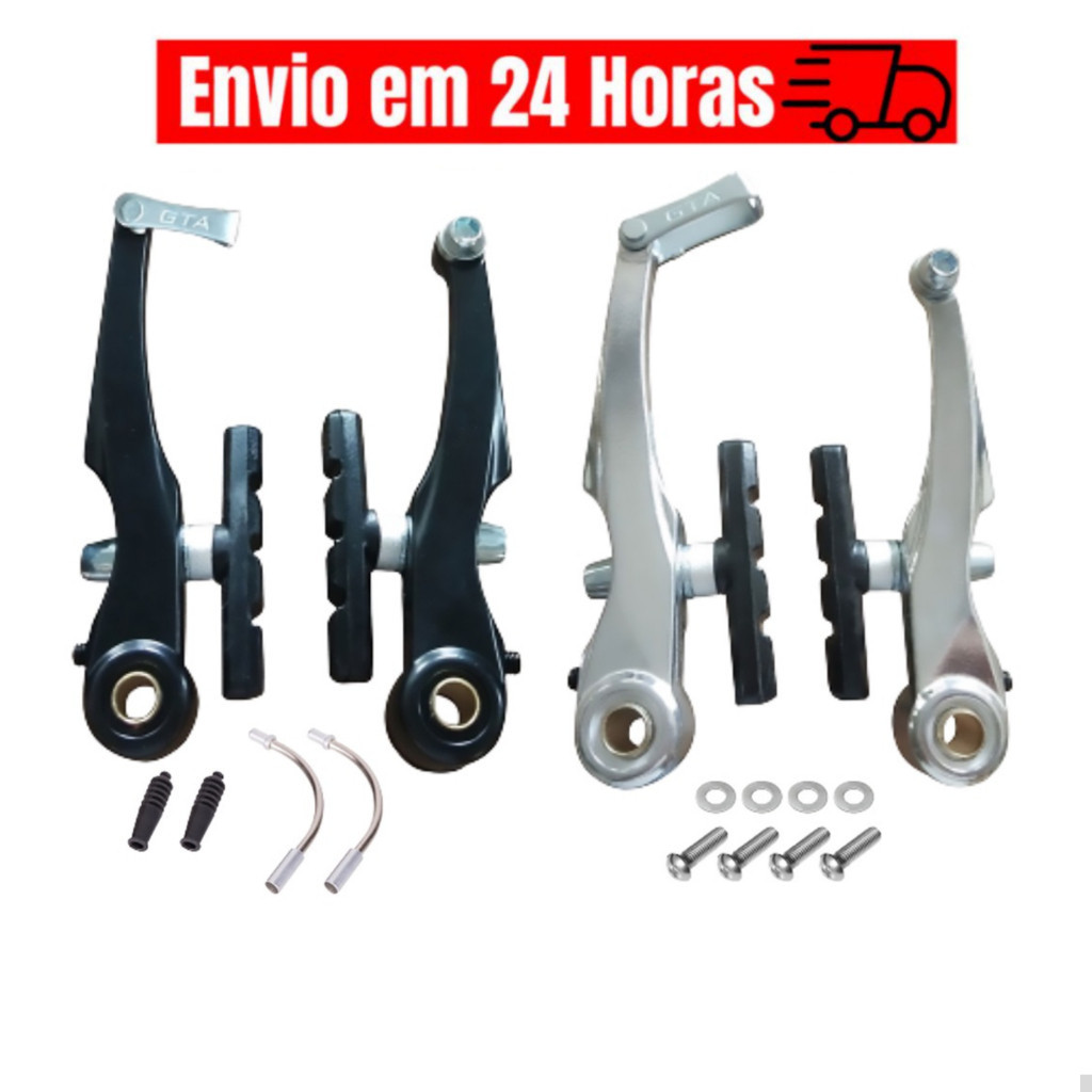 Freio V-brake Tipo Logan Alumínio Bike Mtb Preto/Prata Com Sapata Allen Orbital