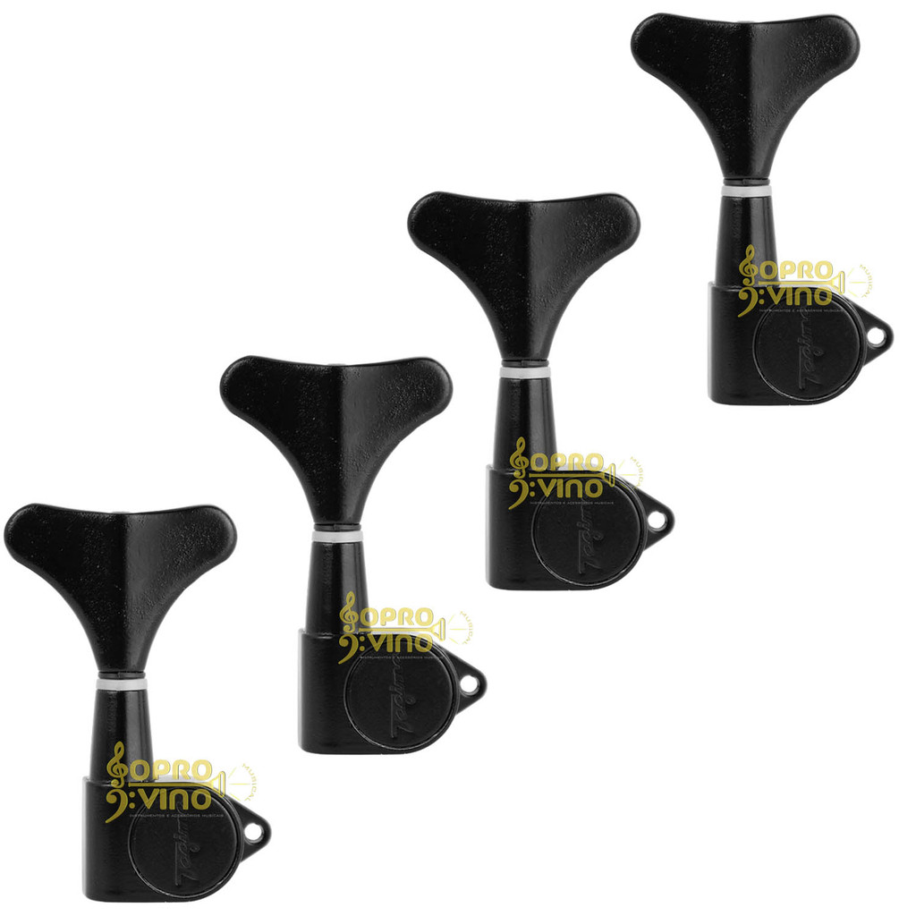 Tarraxa Blindada Preta 4 em Linha p/ Contra Baixo 4 Cordas Dolphin Cód. 5607 (Kit c/ 4 un)