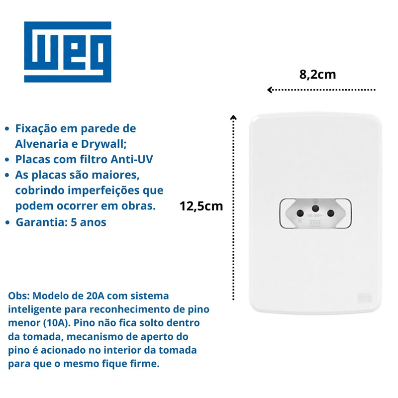 5 Conjunto Tomada Simples 2p+t 10a Composé Branco Weg