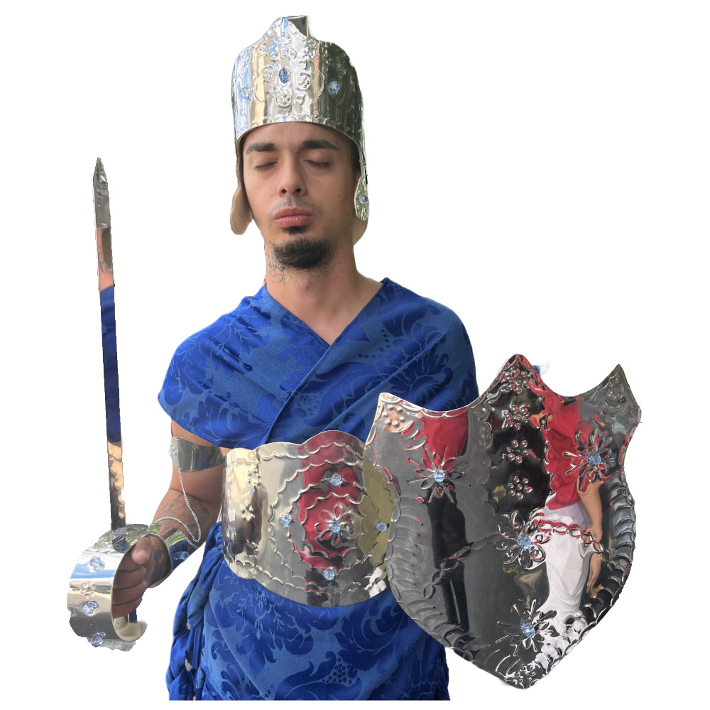 Kit Paramenta Ogum Espada Escudo Capacete Peitaça Aço