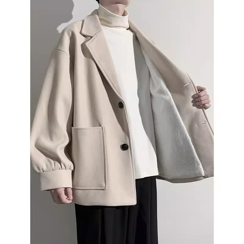 Casaco de lã de cordeiro masculino forro de lã de inverno engrossado High-End luz estilo maduro manga bufante Blazer de 