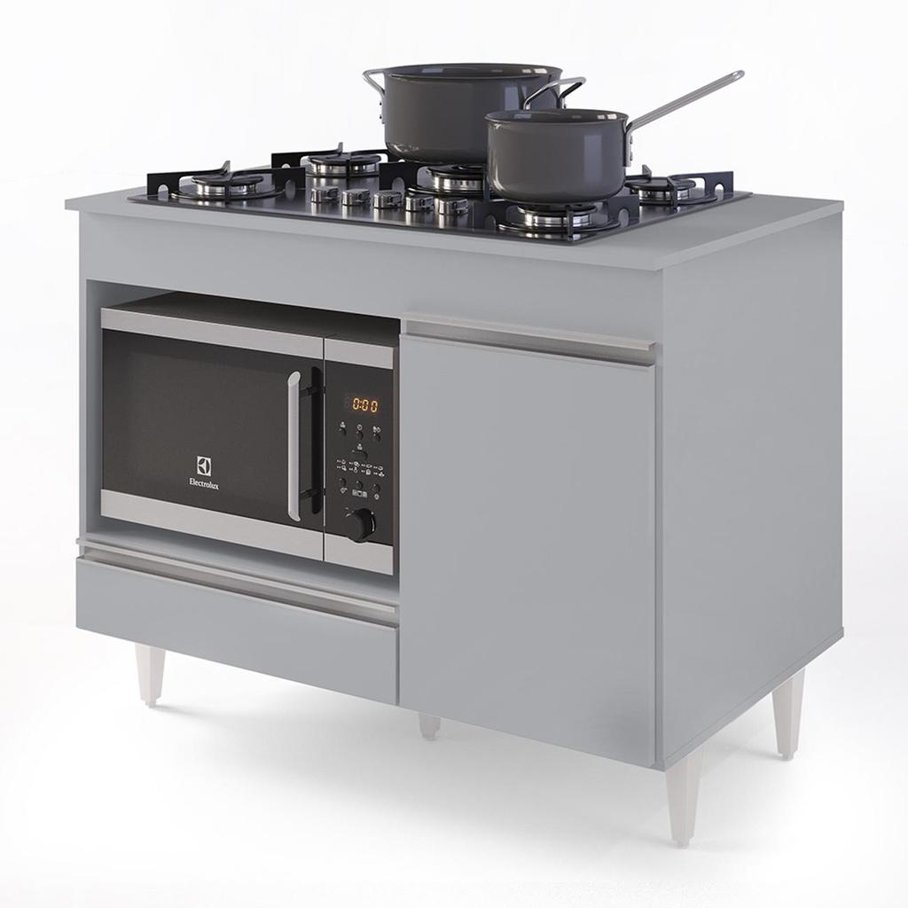 Balcão de Cozinha 102cm para Cooktop Georgia Cinza Claro - Lumil