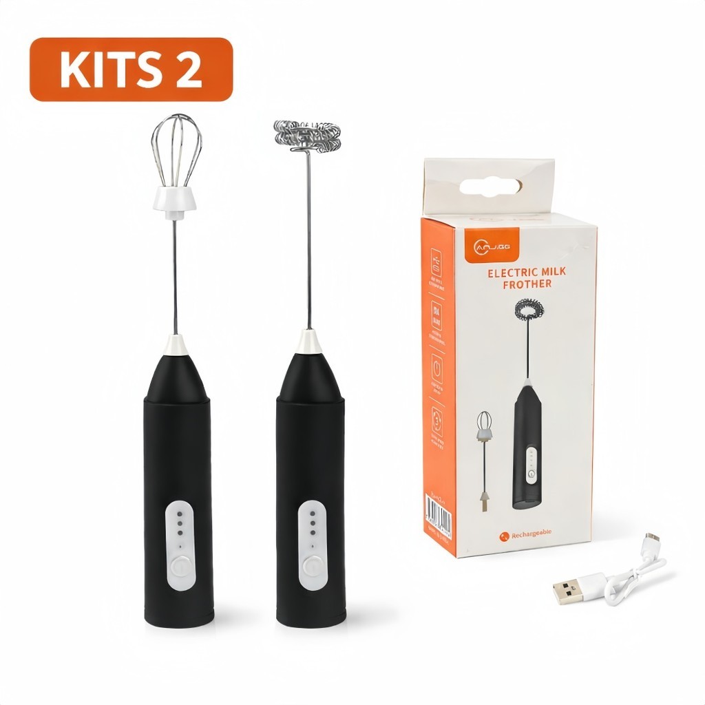 Kit 2 Batedor Elétrico de Leite Recarregável Mixer Portátil Para Café Chocolate Shake