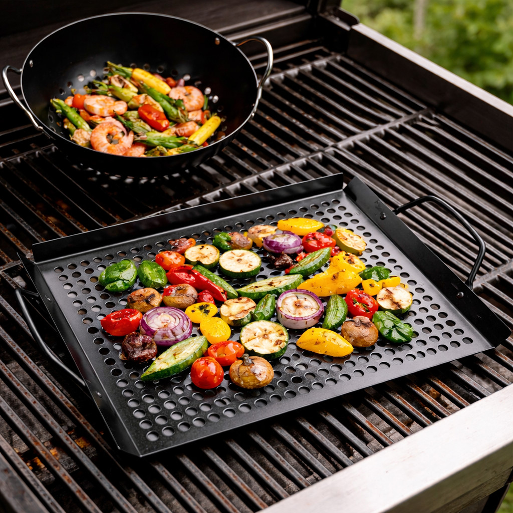 Panela Wok Redonda Quadrada 20cm 28cm Grelha Perfurada Antiaderente Mundial Churrasco Legume Porções