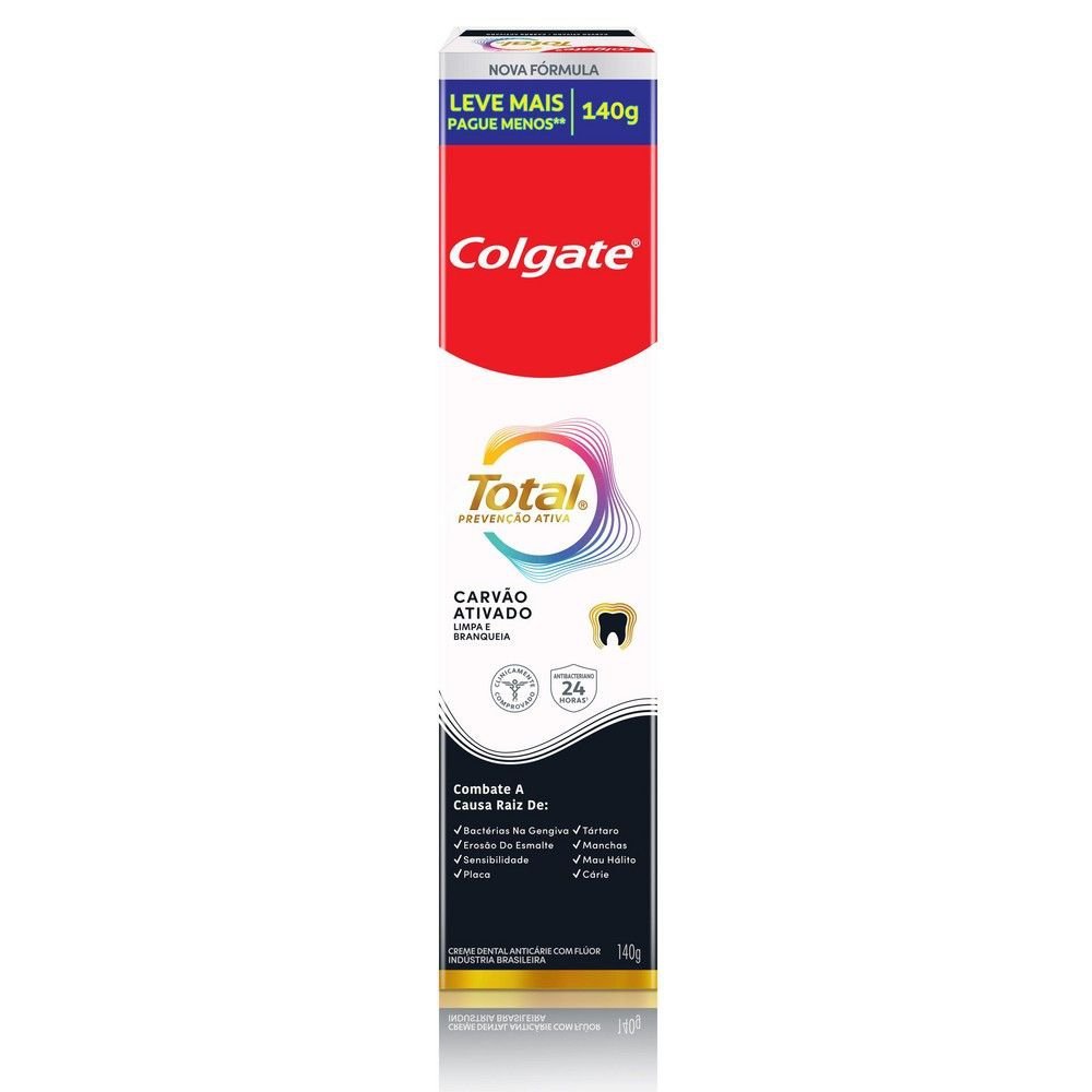 Creme Dental Colgate Total Prevenção Ativa Carvão Ativado 140g em Oferta na Shopee