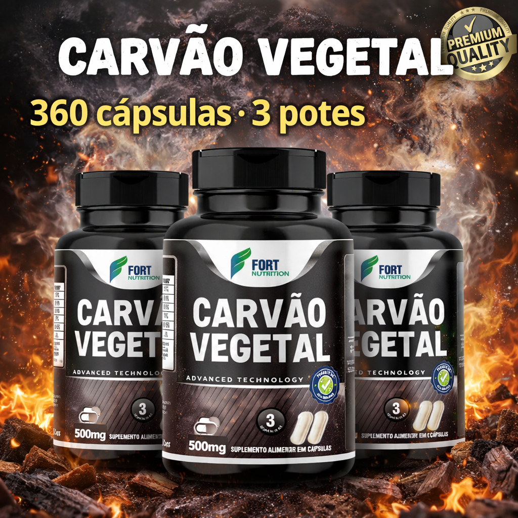 Carvão Vegetal Ativado 500mg – Auxilia na Redução de Gases e Desconforto Intestinal – 120 Cápsulas