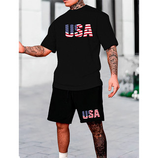 Kit Conjunto Camisa E Bermuda Estados Unidos Com Shorts Tactel Camiseta Algodão