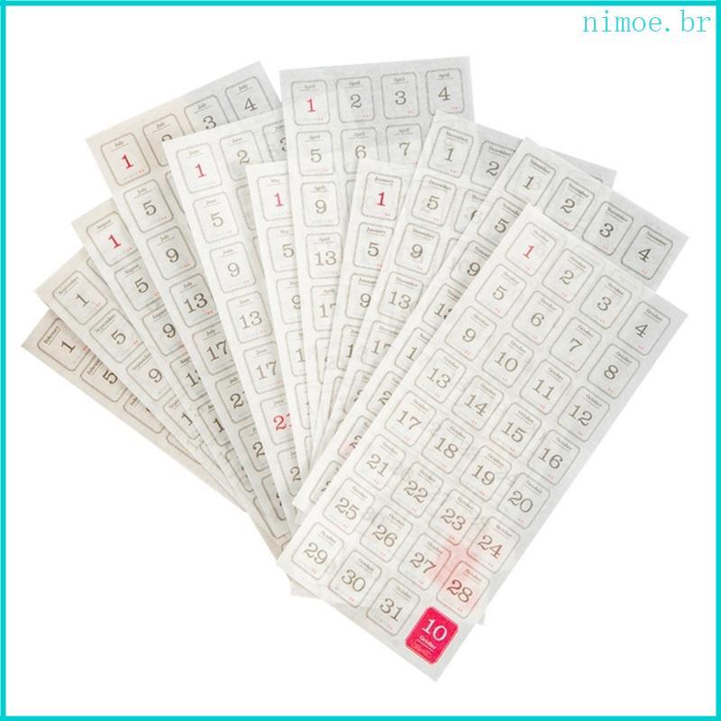 Nim 12 Folhas 365 Adesivos Números Planejador Diário Adesivo Data 12 Meses