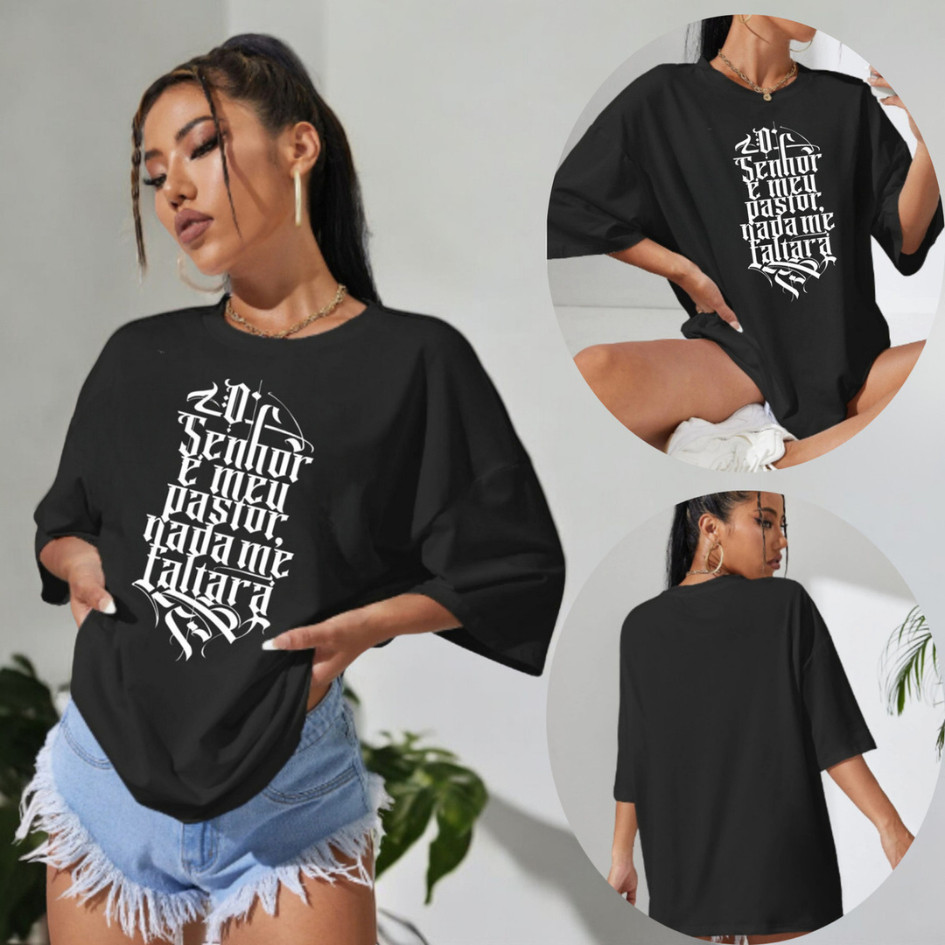 Camiseta Oversized Feminina Frase Bíblica Algodão Premium Moda Streetwear Blogueira Academia Treino
