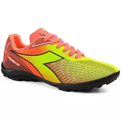 Chuteira Infantil Diadora Agilita III Society Amarelo neon e Coral