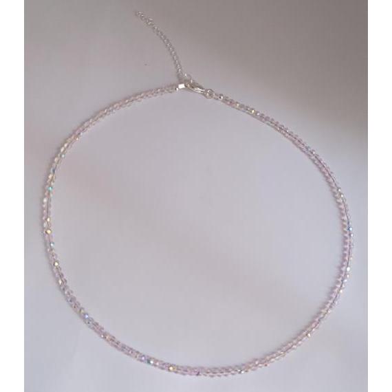 Colar de cristal boreal rosa bebê 40cm + 5cm de alongador (acabamento em folheado a prata 50 milésimo) (UN)
