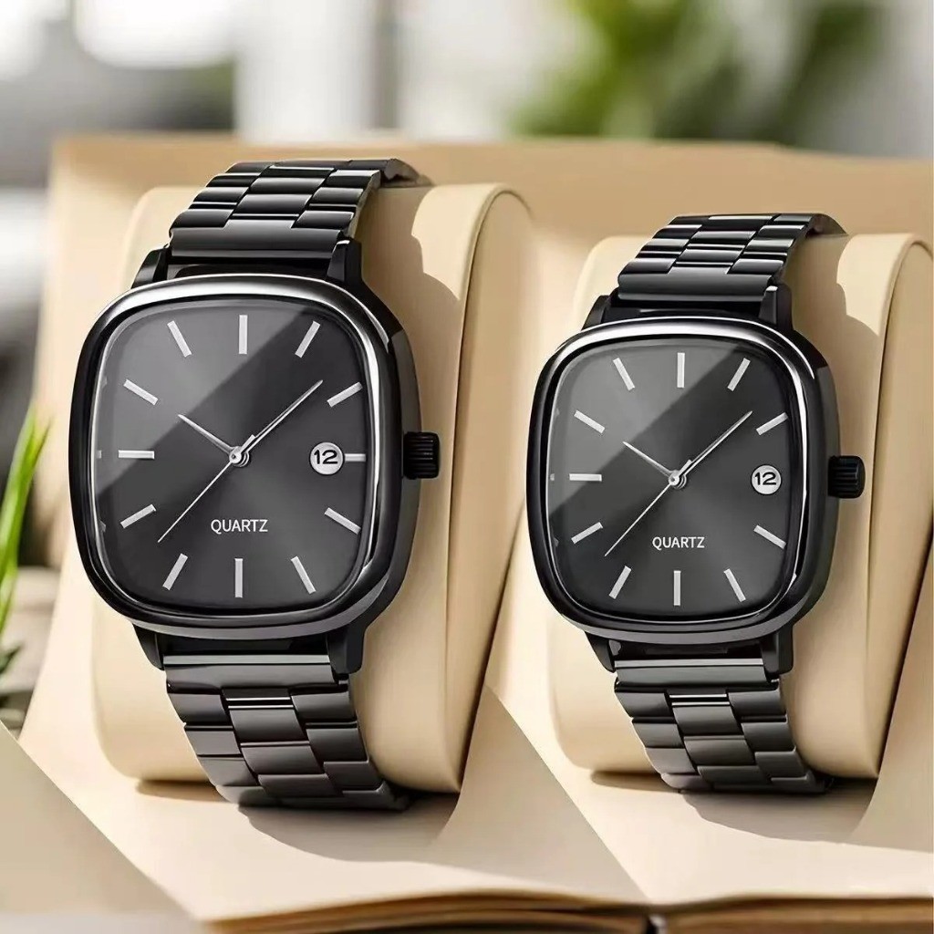 Relógio Casal Kit 2 Unidades Masculino Feminino Aço Inox Quartzo Com Calendário Presente Luxo