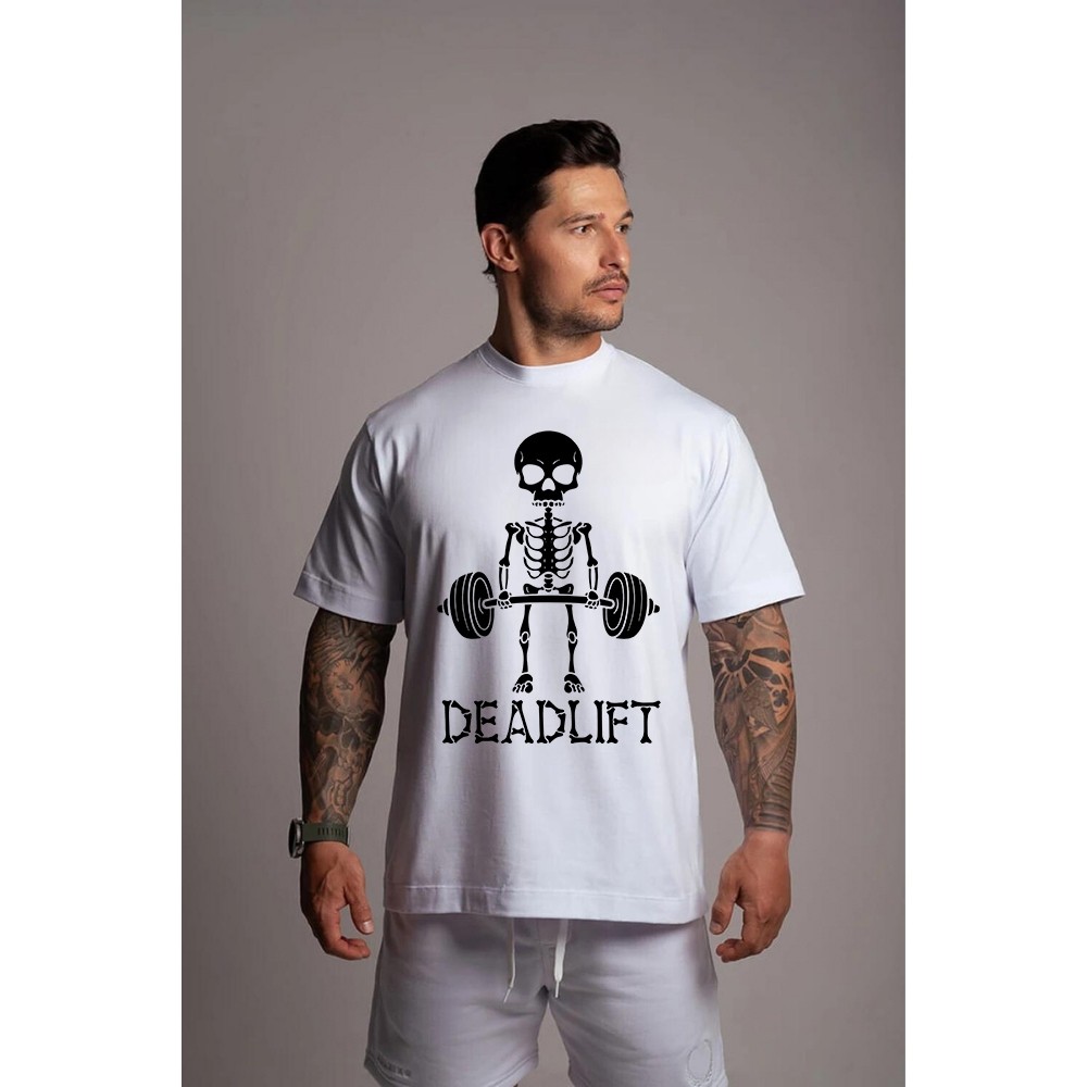 Camiseta Oversized Premium Deadlift Caveira Treino Confortavel Academia Gym Musculacao