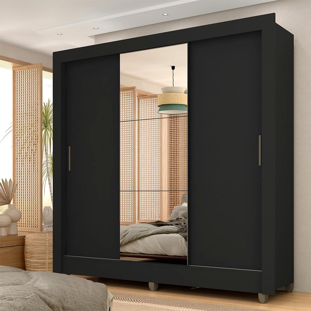 Guarda Roupa Casal C/espelho 3 Pts 1 Gav Alice Preto - M. Arapongas em Oferta na Shopee