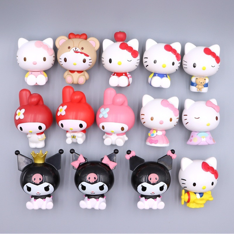 1Pcs Anime My Melody Figure Kuromi Hello Kitty Kawaii Kitten Q Versão Doll Cake Decoração De Bolo De Boneca Figuras De A