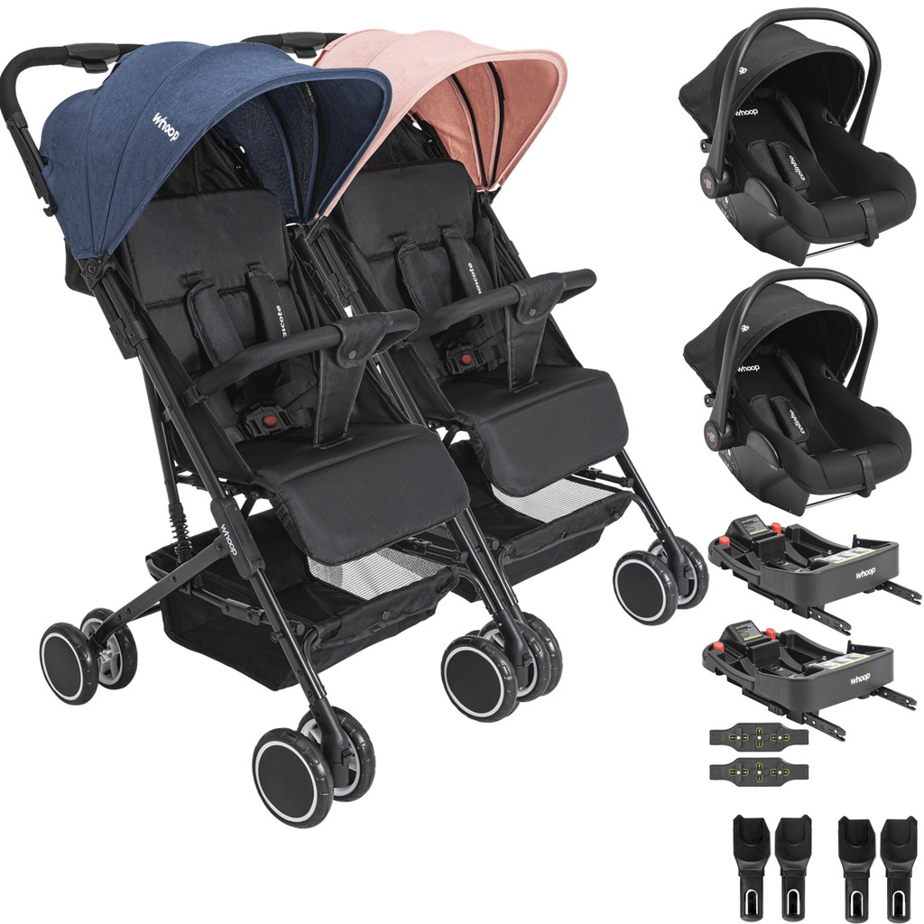 Carrinho Kiddo Gemeos 2 Bebe Conforto Colinho 2 Base ISOFIX Mascote Casal