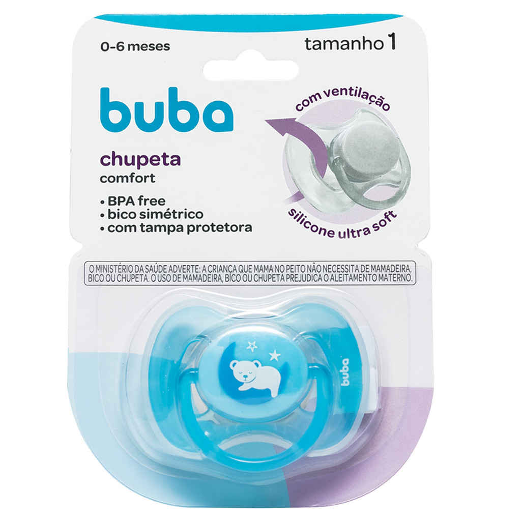 Chupeta Buba Confort Tamanho 1 Ursinho Azul em Oferta na Shopee