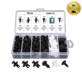 Kit 100 pcs Presilha Grampo Automotivo Rebite Parabarro Parachoque Universal Fender Clipe Fastener em Oferta na Shopee