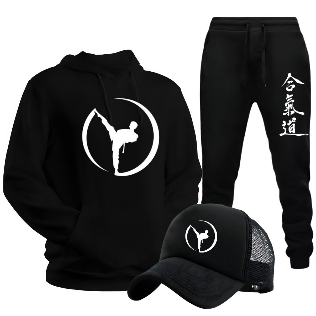 Conjunto Moletom Calça e Blusa De Frio Estampado Luta + Boné   Gael Shop Flash Modas