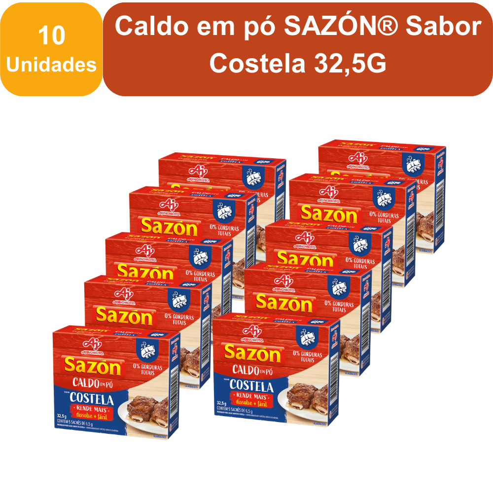 Kit 10 Unidades Caldo em pó SAZÓN® Sabor Costela 32,5G