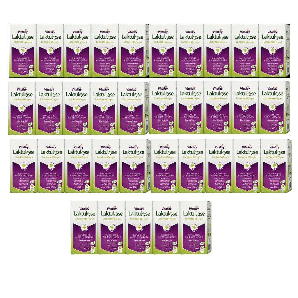 KIT Lactulose 35 Caixas de 120ml cada Vitalizy 667mg/ml  Ameixa Regulador Intestinal Sem Glúten Fonte De Fibras Natural