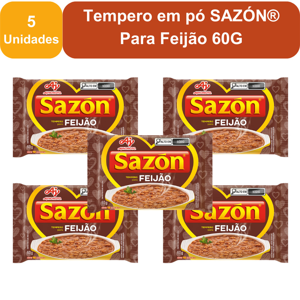 Kit 5 Unidades Tempero em pó SAZÓN® Para Feijão 60G em Oferta na Shopee