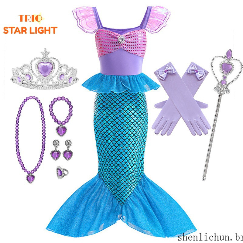 Fantasia de Sereia para Meninas, Vestido de Festa de Aniversário, Cosplay da Princesa Ariel da Disney 028 NBJ7