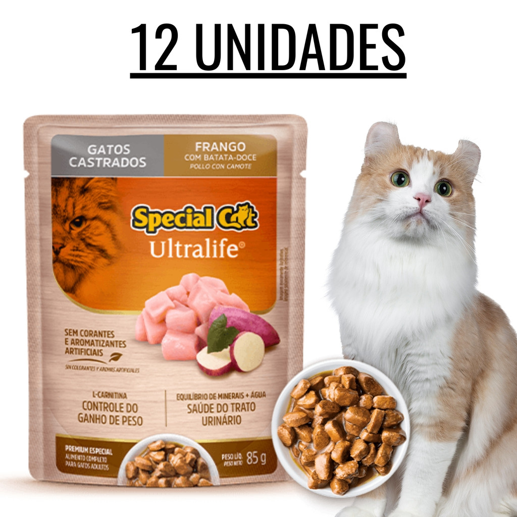 Ração Úmida Special Cat Ultralife Sache Castrado Frango 12x85g