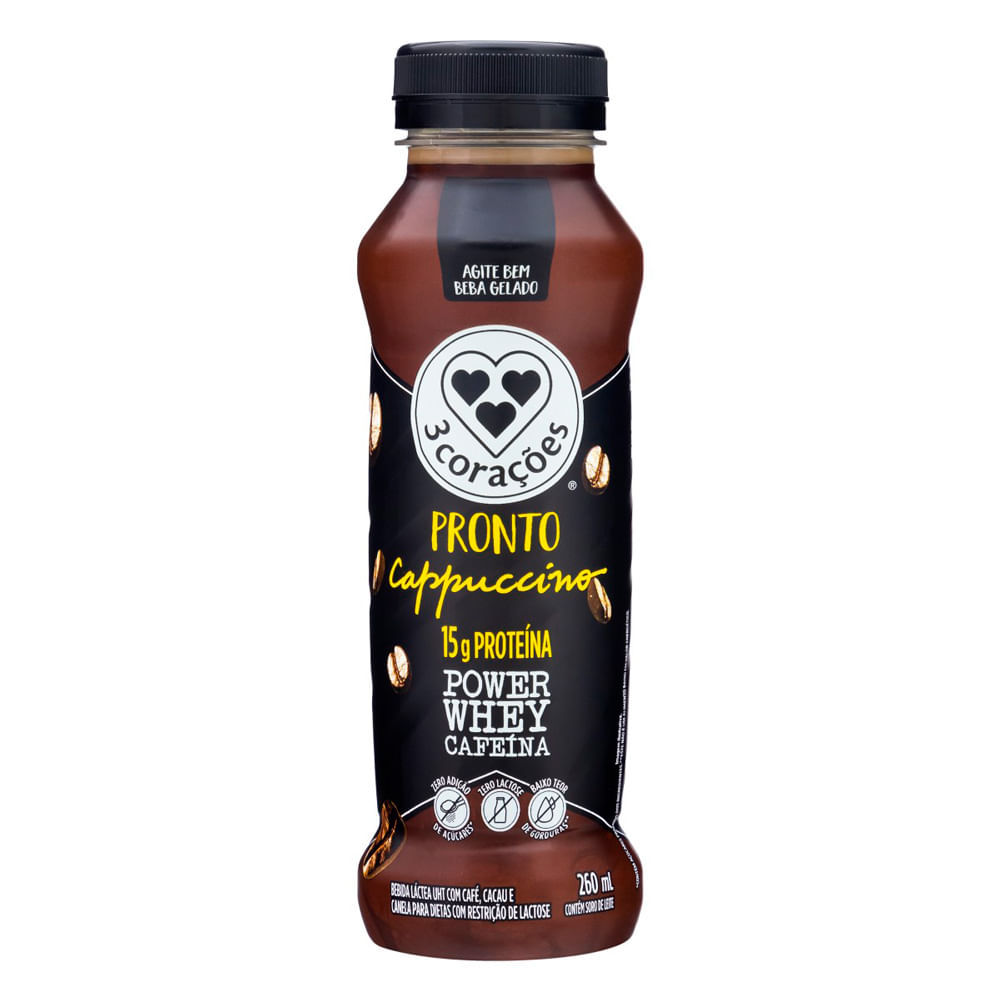 Cappuccino Pronto 3 Corações Power Whey Cafeína com 15g de Proteína 260ml em Oferta na Shopee