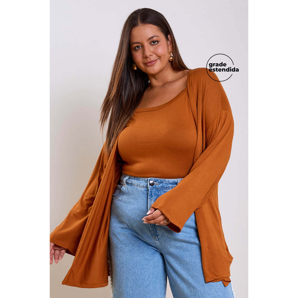 Conjunto Feminino Regata e Cardigan Leve Marialícia Marrom em Oferta na Shopee