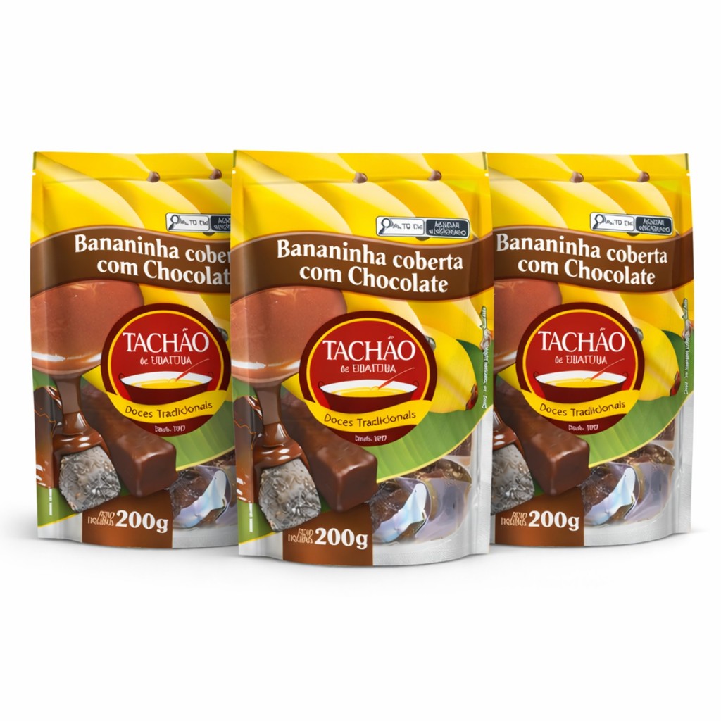Kit 3 Bananinha coberta c/ Chocolate TACHÃO DE UBATUBA 200g