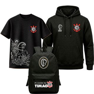Kit Corinthians São Jorge Moletom + Camiseta + Mochila Timão em Oferta na Shopee