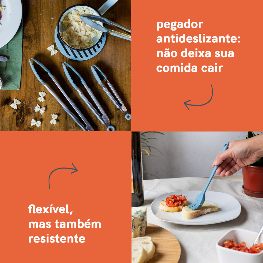 Kit de Utensílios de Silicone com 7 Peças Azul - Oikos — imagem 2 de 2