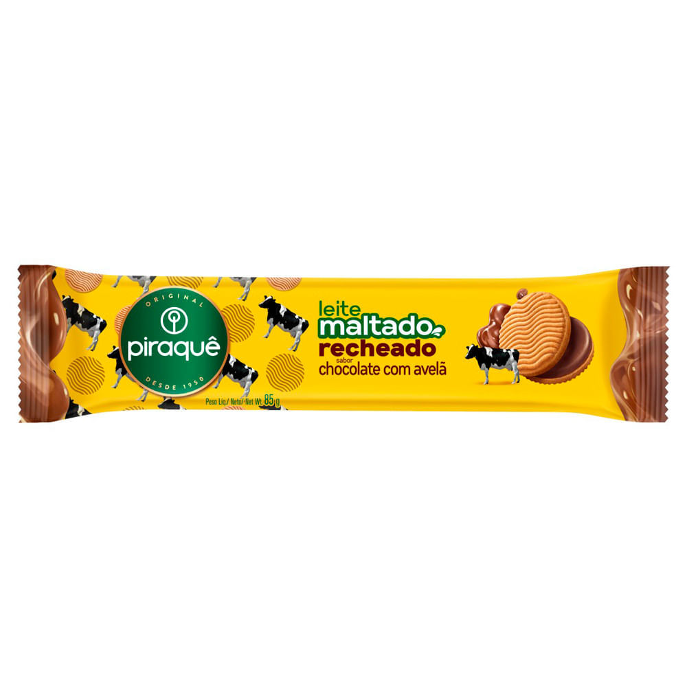 Biscoito Piraquê Leite Maltado Cobertura de Chocolate com Avelã 85g em Oferta na Shopee
