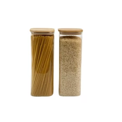 Kit de Pote Hermético de Vidro Quadrado com Tampa de Bambu 2 Peças - Oikos