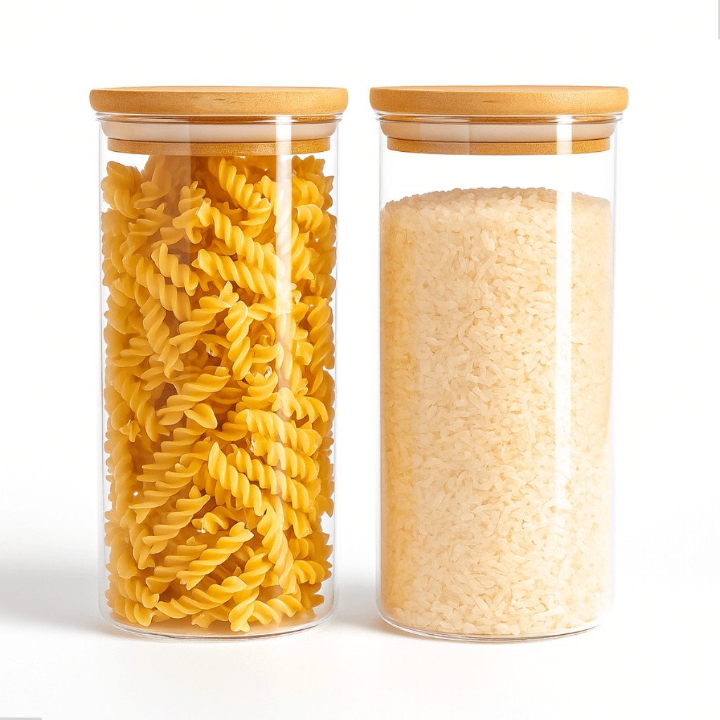 Kit 2 Potes de Vidro 1000ml Tampa de Bambu Hermetico Redondo Mantimentos Tempero Alimentos em Oferta na Shopee