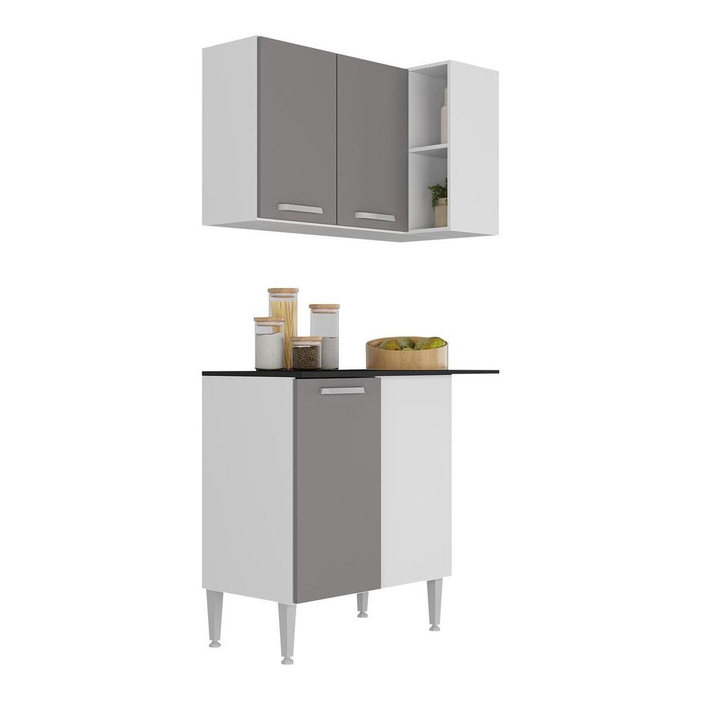 Kit Armário de Cozinha Aéreo Canto com Balcão 90cm 3 Portas Pequim Multimóveis MP2381