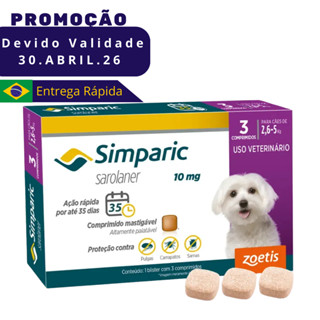 Simparic Cães 2,6 A 5 kg (10 mg) Caixa 3 Comprimidos VENC ABRIL26 em Oferta na Shopee